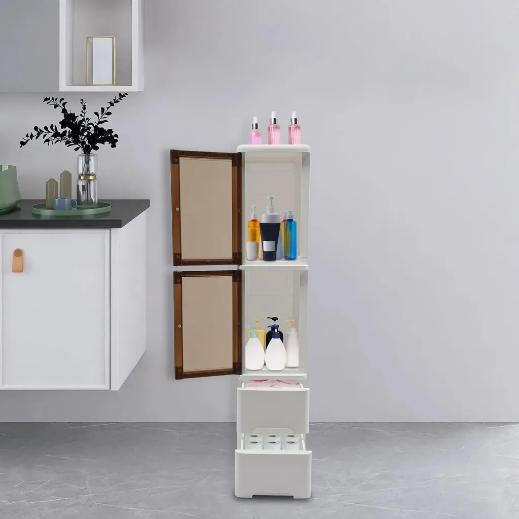 Desserte de rangement à roulettes en PP blanc avec tiroirs modulables - 2
