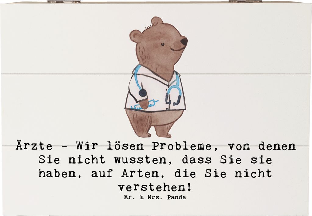 Mr. & Mrs. Panda Kiste Arzt Probleme Lösen 22 x 15 cm - Weiß - Geschenk, kreative Geschenke, Beruf, Doktor, fotobox, schatztruhe, mit Herz, Hausa...