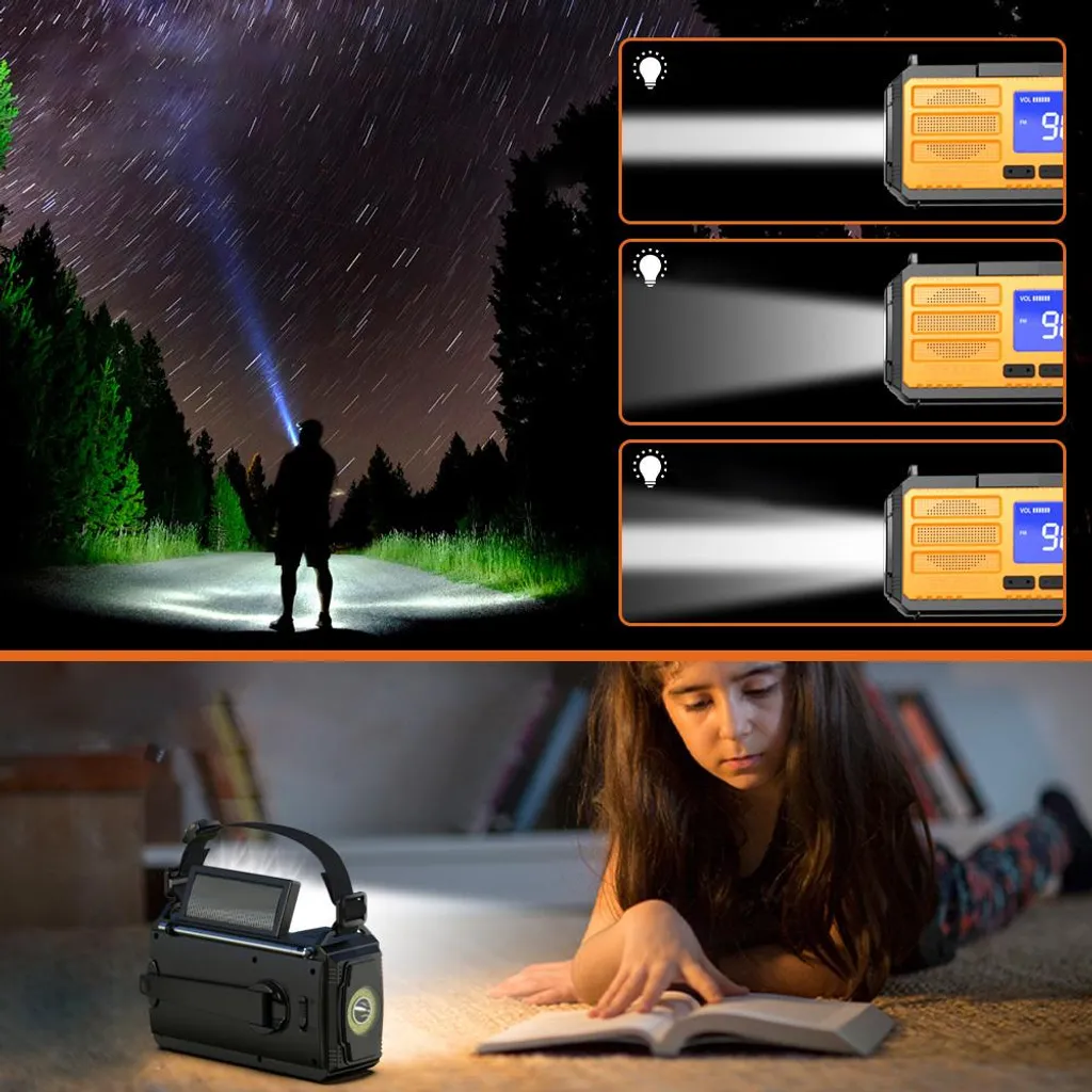 Radio solare di emergenza FM/AM a manovella con batterie da 10000mAh Torcia elettrica mobile Allarme SOS di emergenza Radio solare di emergenza FM/AM a manovella con batterie da 10000mAh Torcia elettrica mobile Allarme SOS di emergenza