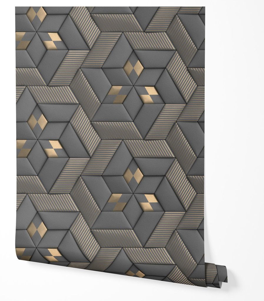 Vliestapete Geometrisch 3D Hexagon Muster Grau Gold Modern Abstrakt Linien Gestreifte Struktur Elegantes Luxus Design Wohnzimmer Schlafzimmer Flur ...