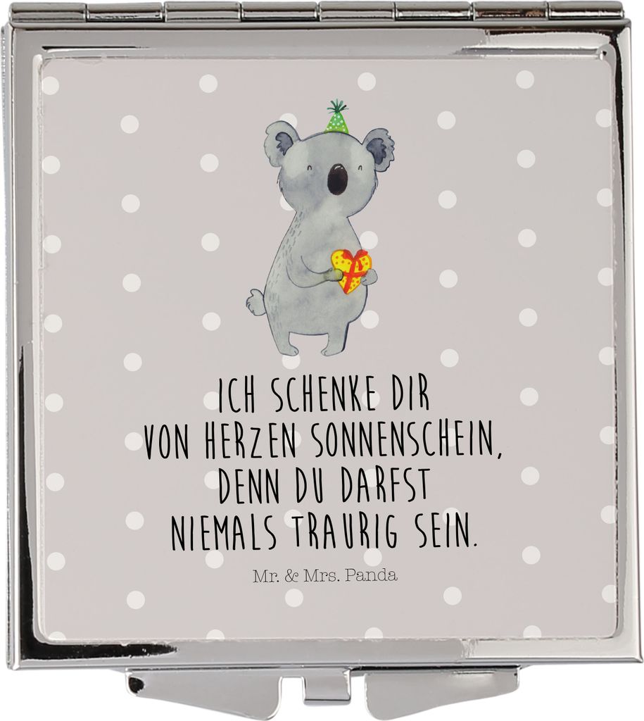 Mr. & Mrs. Panda Kosmetikspiegel Koala Geschenk - Grau Pastell - Taschenspiegel, Kleiner Spiegel, Party, Quadratischer, Schminkspiegel, Handspiegel...