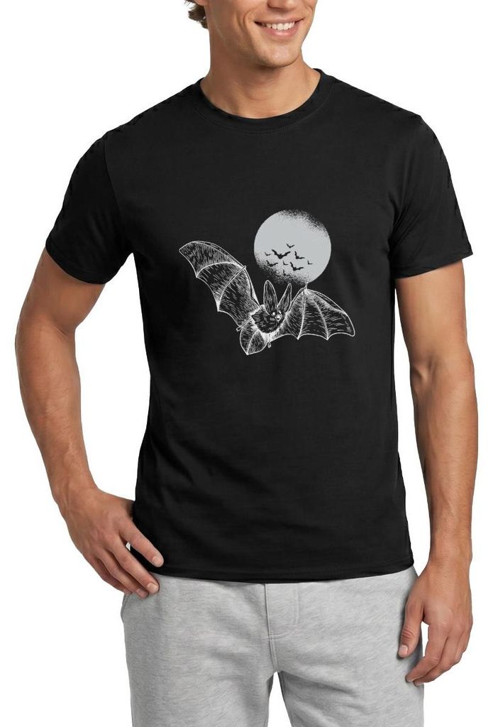 Spreadshirt Halloween Fledermaus Mit Vollmond Gruselig Männer T-Shirt, L, Schwarz
