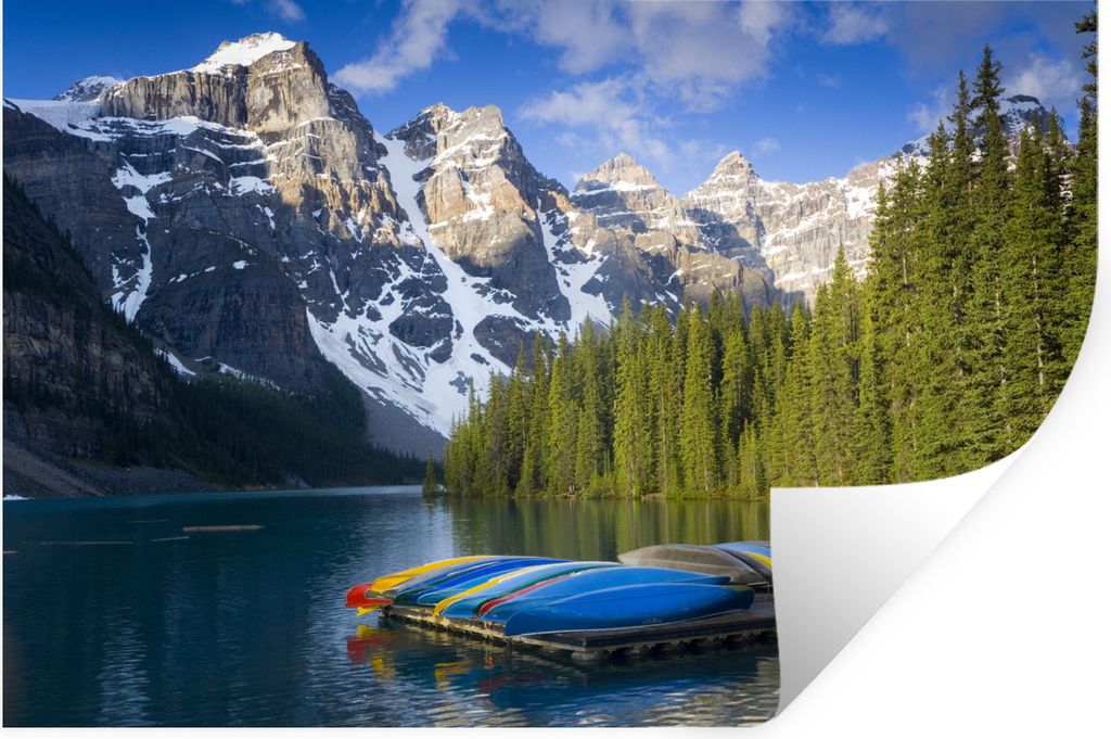 MuchoWow Wandtattoo Wandsticker Wandaufkleber Kanus im Banff-Nationalpark in Kanada 90x60 cm Selbstklebend und Repositionierbar - Aufkleber