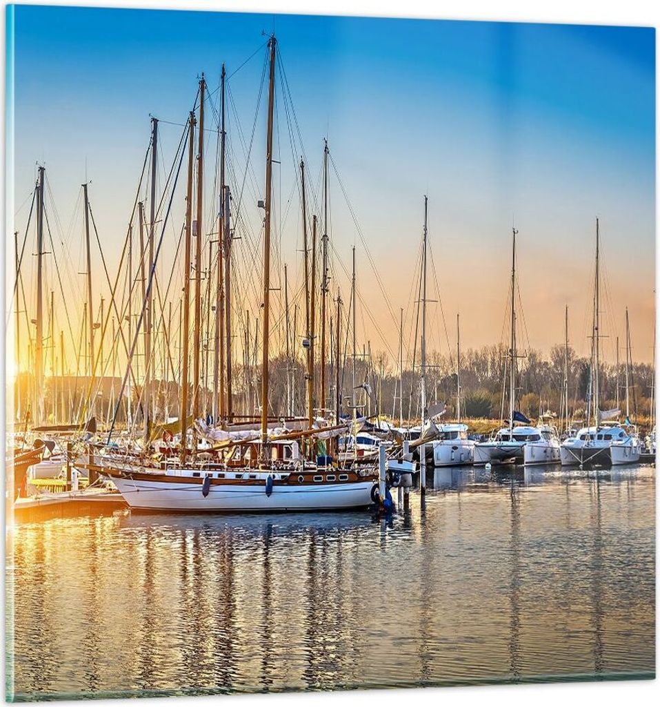 Bilder auf glas - Katamaran Yacht Anker Ankerplatz - 30x30cm - Glasbilder - Wandbilder - Kunstdruck - zum Aufhängen bereit - Wanddekoration aus Gl...