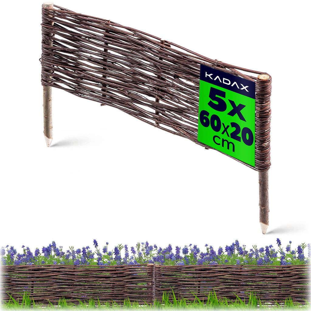 KADAX Palisade aus Weide "Holme", natürlicher Weidenzaun, 20 cm, 5 Stück