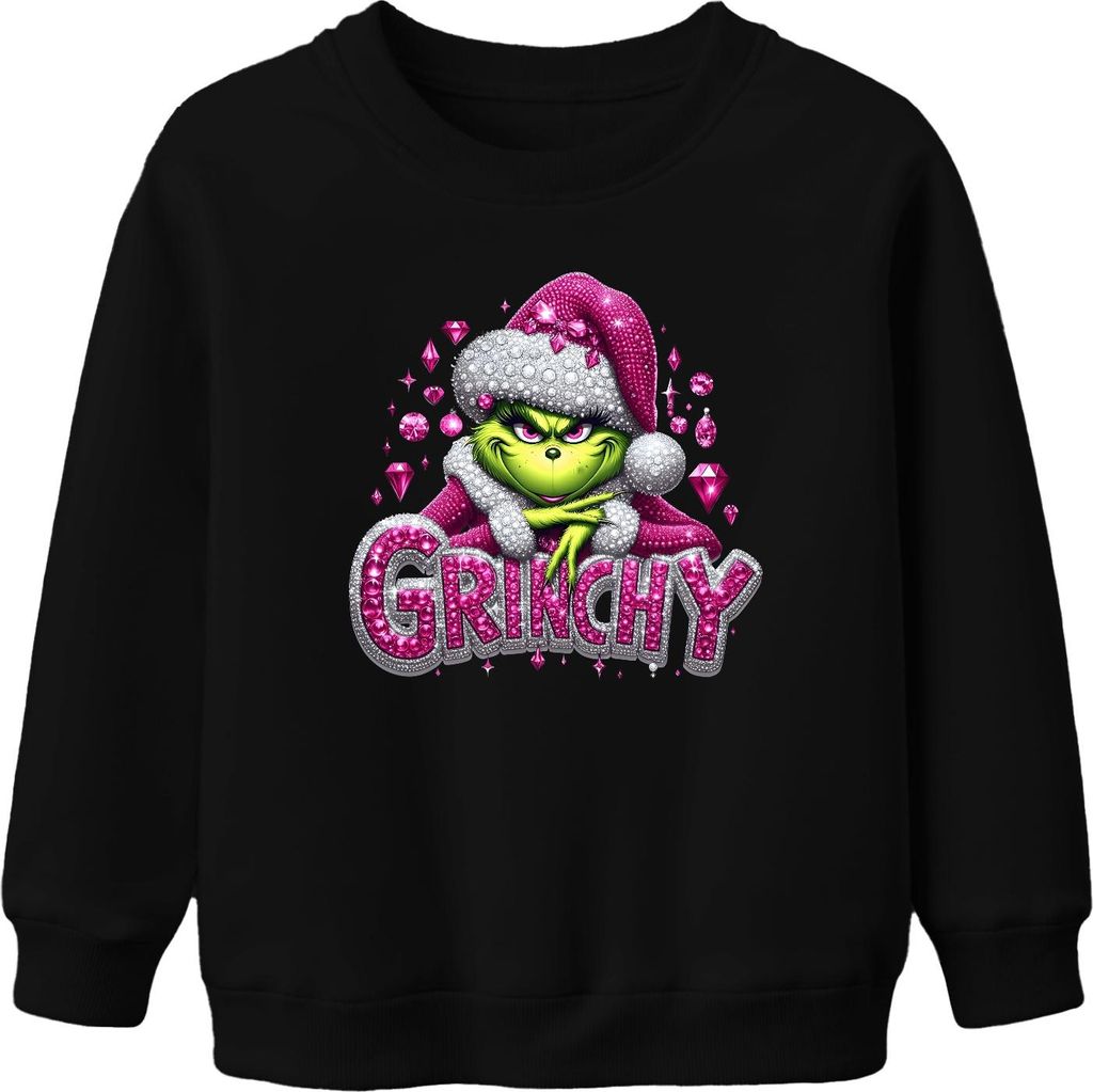 Grinchy Weihnachten Geschenk Pink Glitzer Bling frech glam Uni Kinder Sweatshirt Pullover, Schwarz, 104