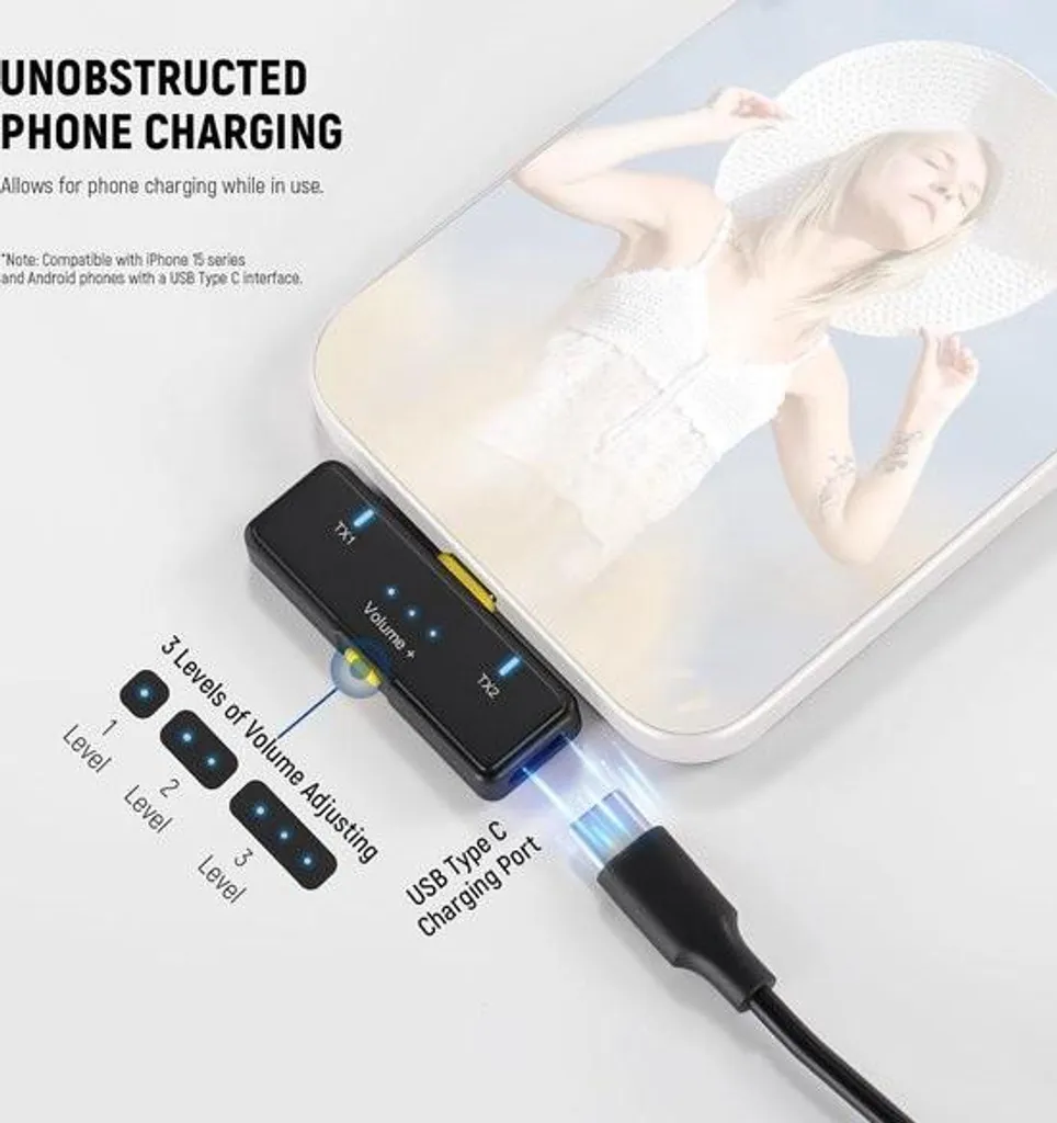 Microphone Lavalier sans fil USB-C pour iPhone 15 avec réduction bruit