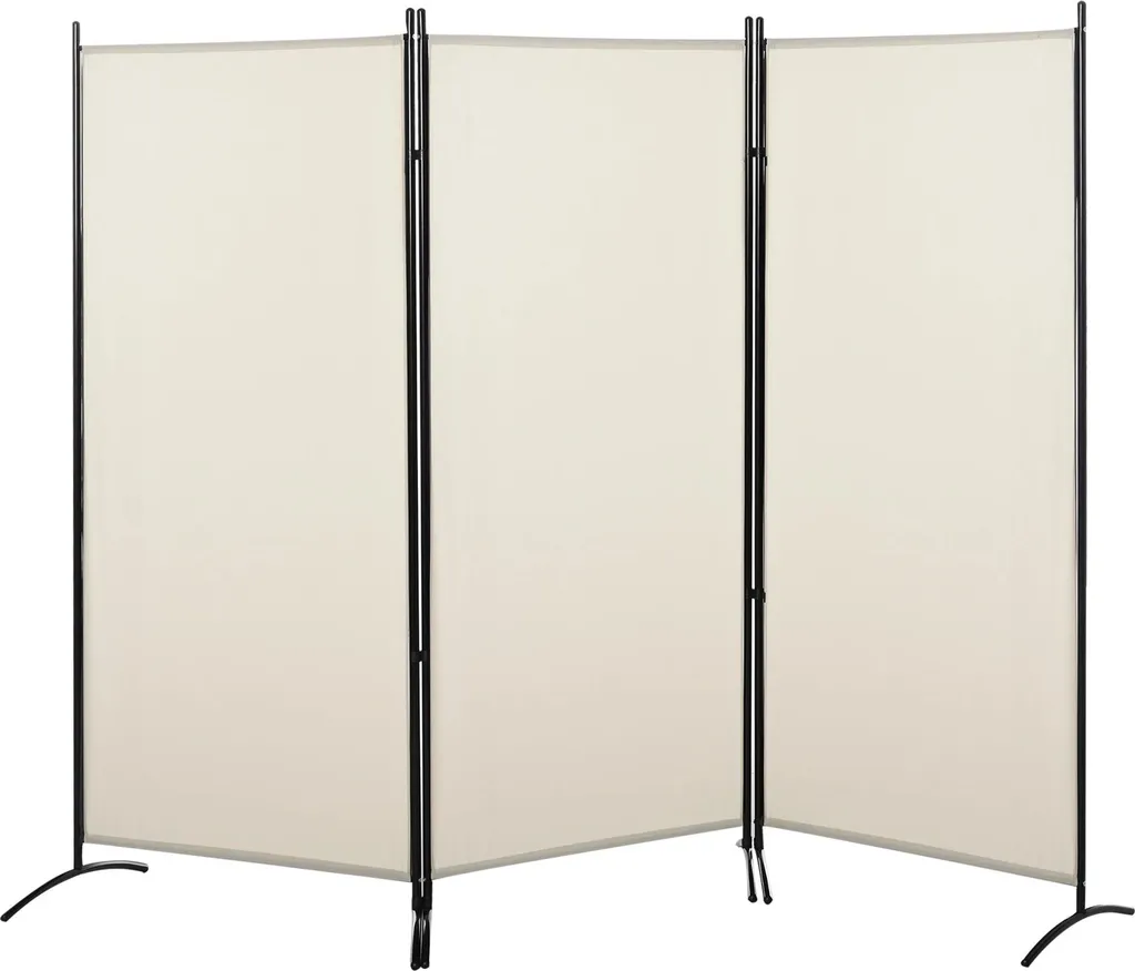 Paravent grande largeur 253x182 cm stable, 6 pieds métal coloris beige