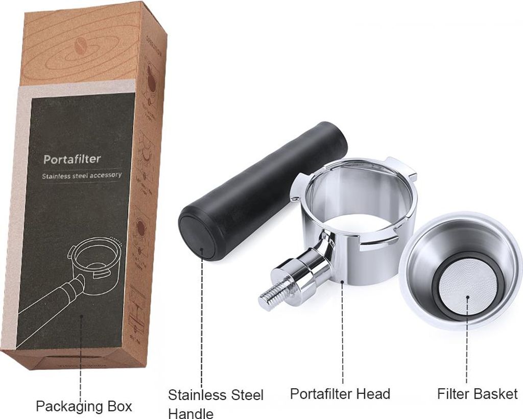 51mm Bottomless Naked Portafilter Filterkorb Inklusive 3 Ohren Edelstahl-Ersatzteile Korb Portafilter Griff mit Reinigungsbürste Löffel Kompatibe...