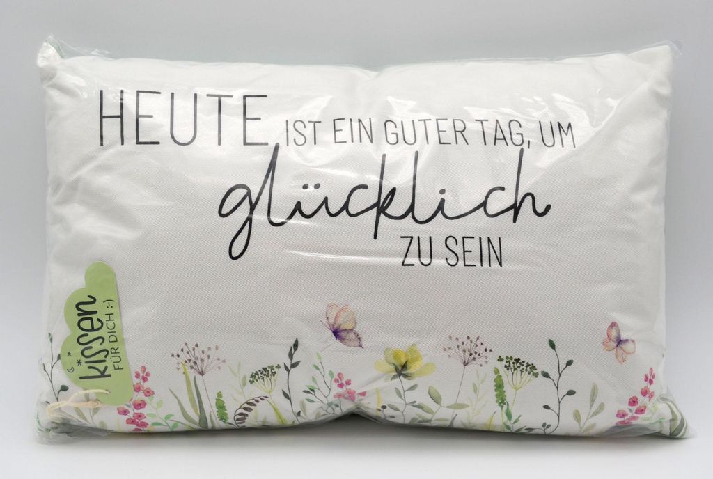 Kissen mit Aufschrift "glücklich sein" incl. Füllung und Produktbild 
