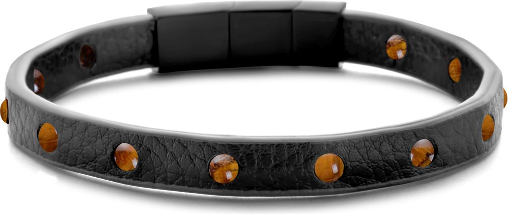 Frank 1967 7FB-0540 Lederarmband - Herren - Tigerauge-Perlen - 4 mm Durchmesser - 8 mm breit - Leder -21 cm - Extra Glied im Verschluss - Dunkelbraun
