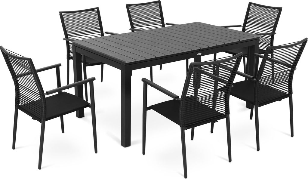 di volio Gartenmöbel MASSA, ausziehbarer Gartentisch mit 6 stapelbaren Stühlen - Set, Essgruppe für 6 Personen, robust & wetterfest & langlebig