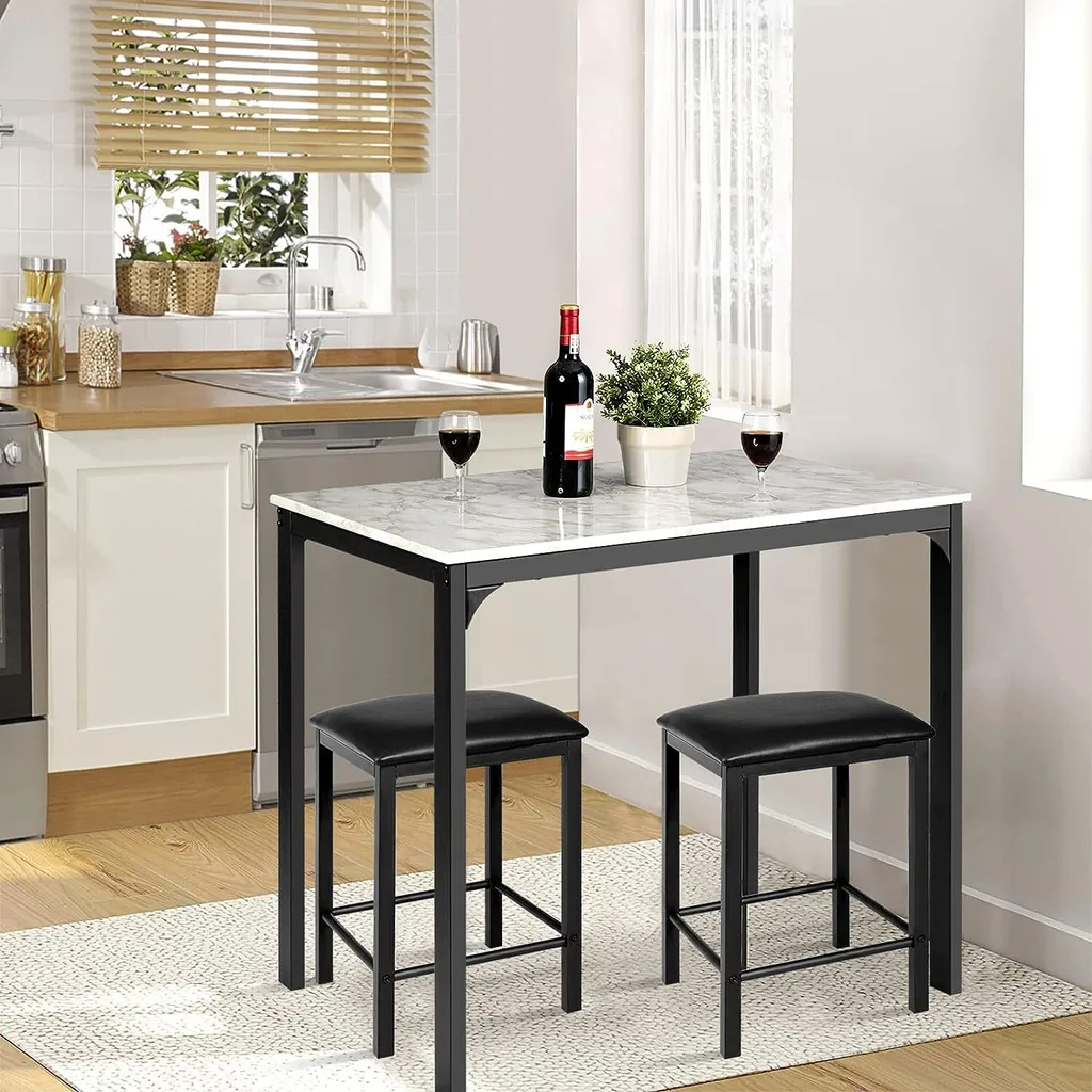 COSTWAY Ensemble Table de Bar avec 2 Tabourets Rembourrés Blanc 90cm - 2
