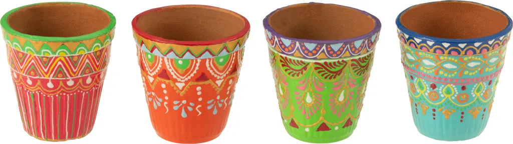 Lot de 4 Pots à Plantes Mumbai J-Line - Terre Cuite et Finition Mix