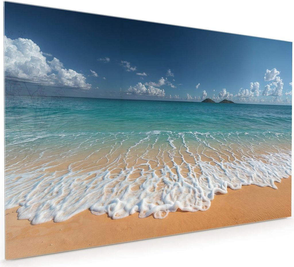 Küchenrückwand Spritzschutz Glas mit Motiv Wellen am Sandstrand 40 x 40 cm