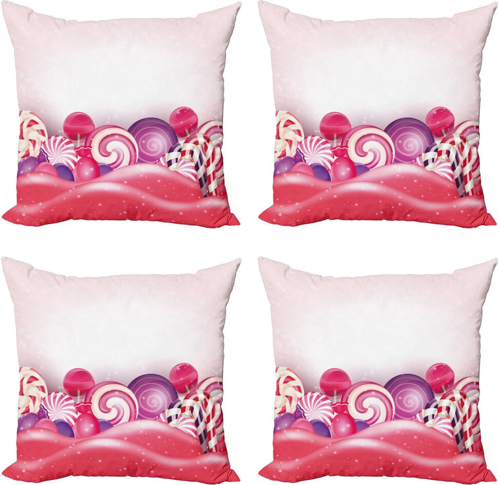 ABAKUHAUS Modern Kissenbezug Set (4 Stück), Regenbogen-Strudel-Lutscher, Moderner Doppelseitiger Digitaldruck, 45 cm x 45 cm, Dunkler Coral Pale Pink