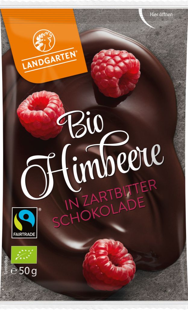 Landgarten  Himbeere in Zartbitter-Schokolade 50g Produktbild 