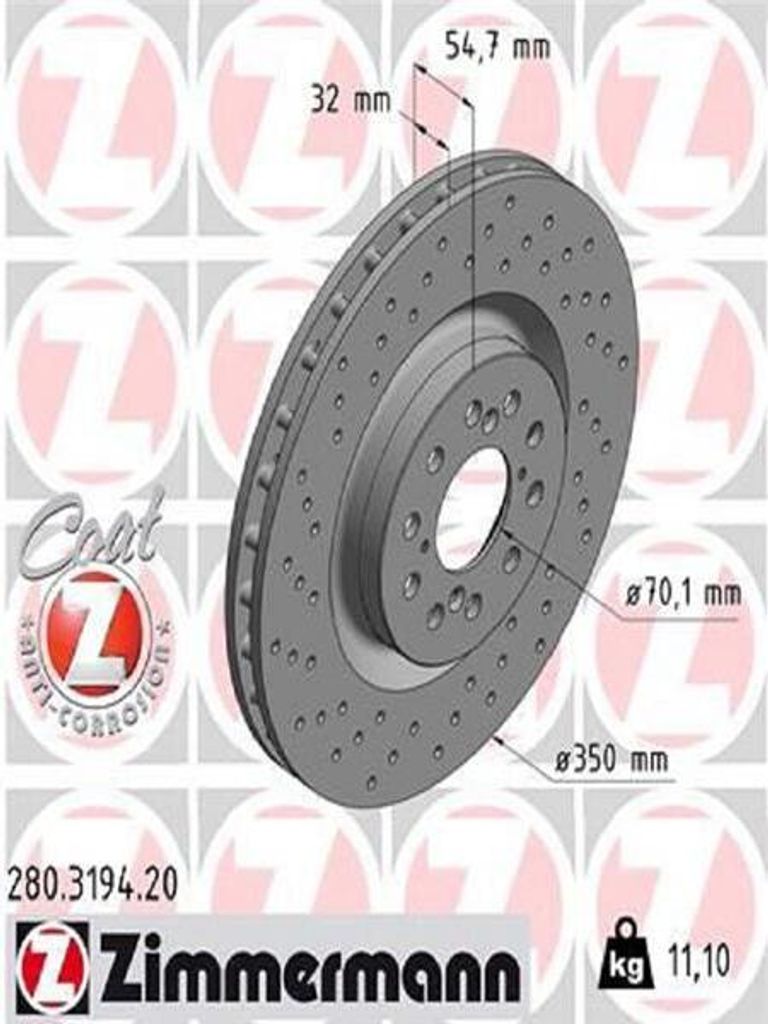 2x ZIMMERMANN Bremsscheibe 280.3194.20 für HONDA CIVIC IX Produktbild 