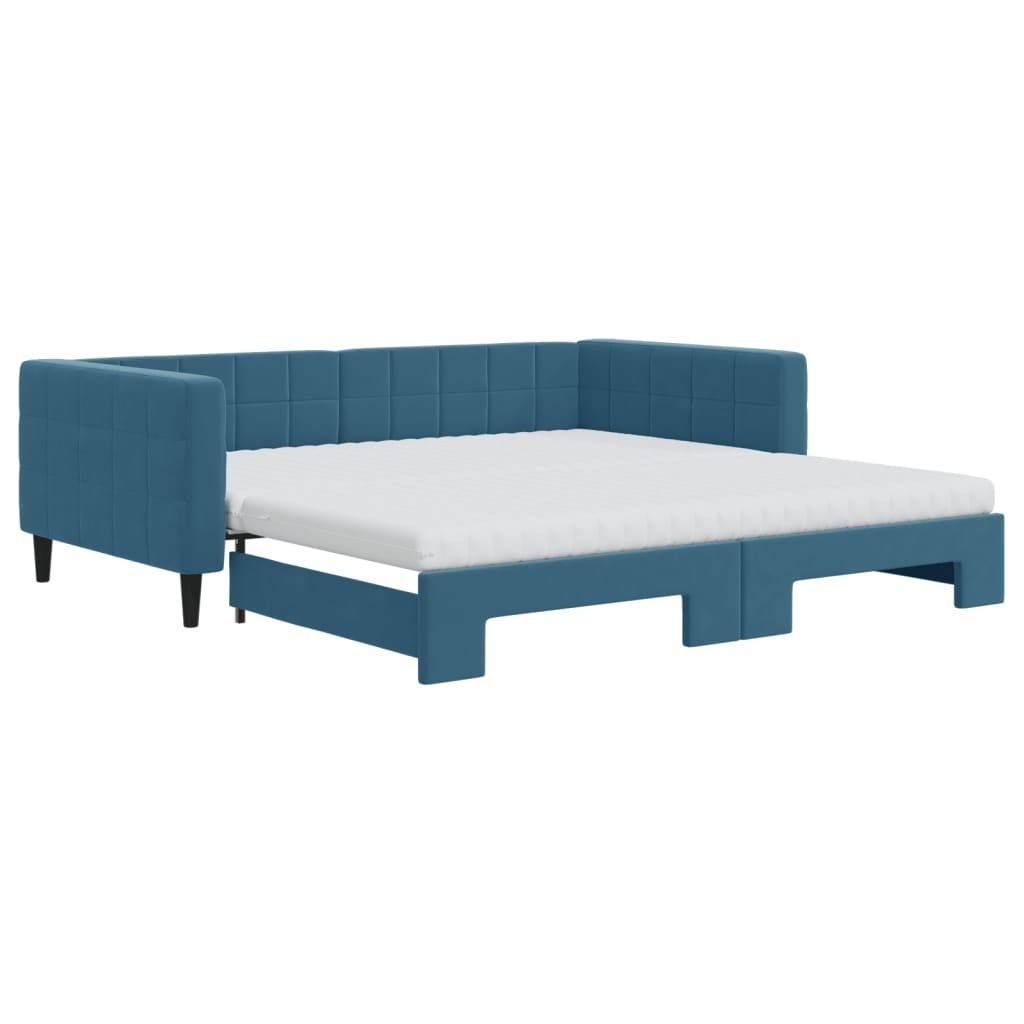 "SALE 2026" Tagesbett Einzelbett - Gästezimmer - Ausziehbar mit Matratzen Blau 100x200 cm Samt - Polsterbett Klassische Betten DE8587316