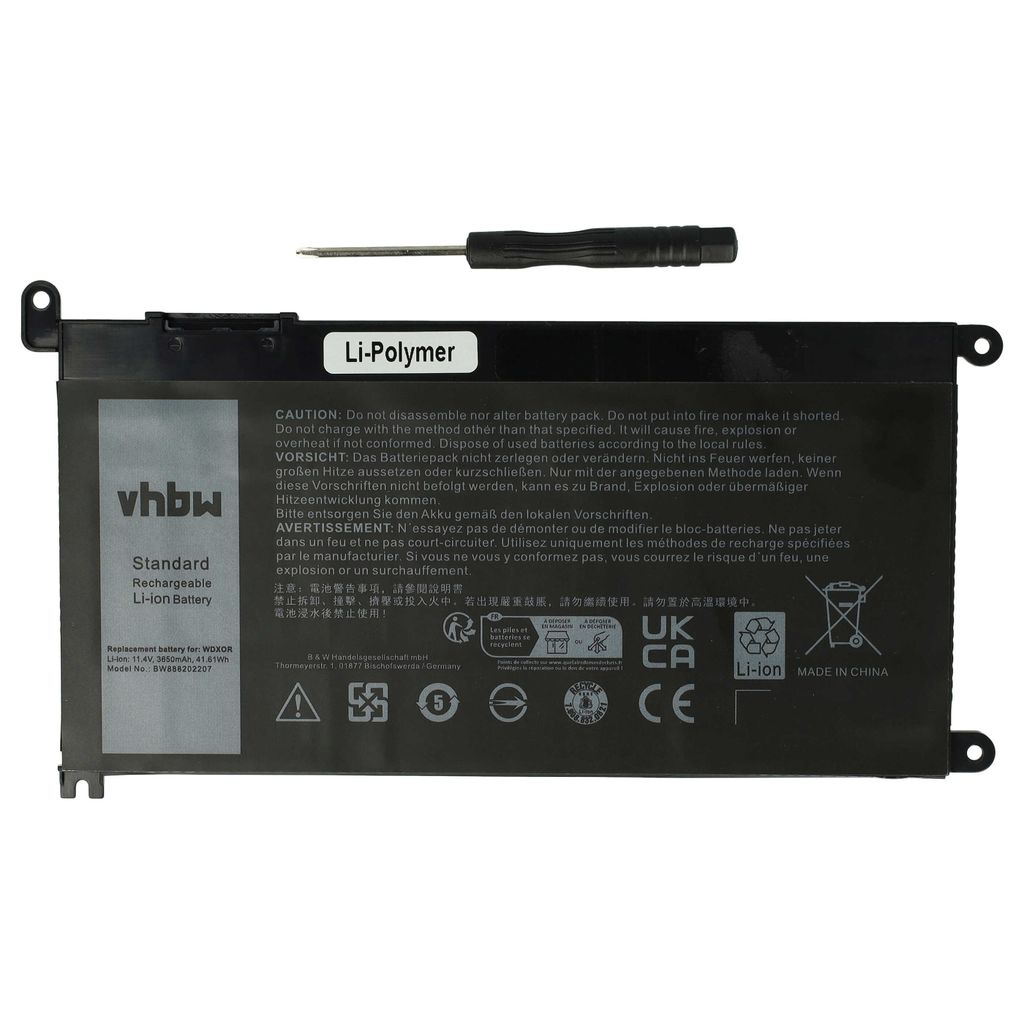 vhbw Akku kompatibel mit Dell Latitude 3190, 3390 Notebook (3650 mAh, 11,4 V, Li-Polymer)