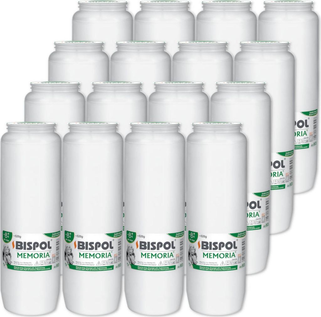 A grid of white candle inserts with green labels.