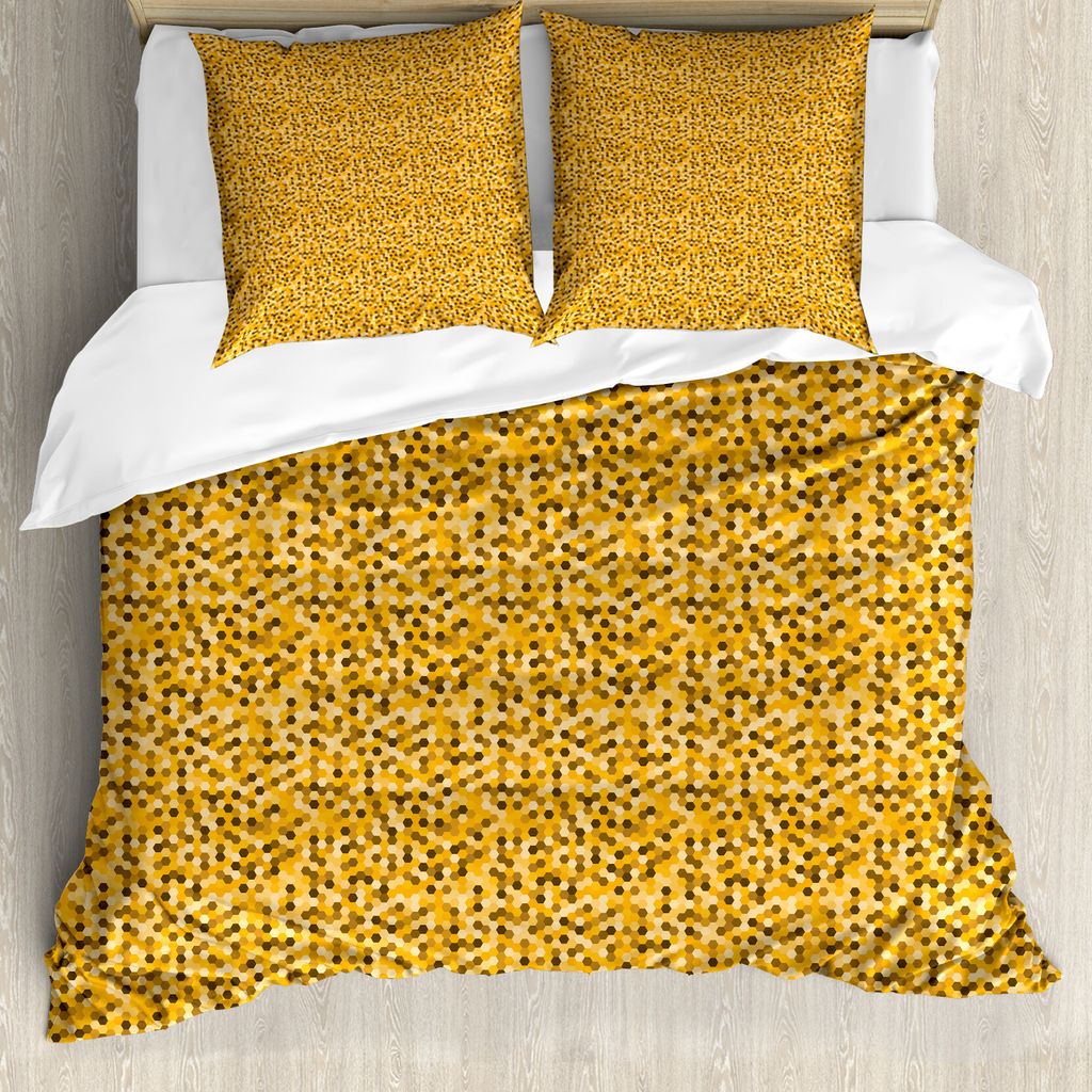 ABAKUHAUS Gelb Braun Bettbezug Set für Einzelbetten, Retro Style Hexagons, Milbensicher Allergiker geeignet mit Kissenbezug, 155 cm x 220 cm - 80 ...