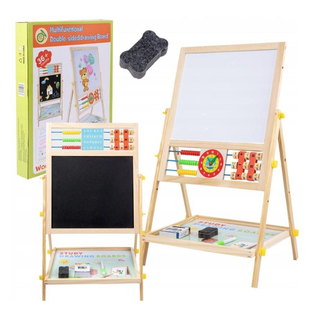 Extralink Faltbare Kindertafel Doppelseitig Kreidetafel Whiteboard mit Zubehör Holz