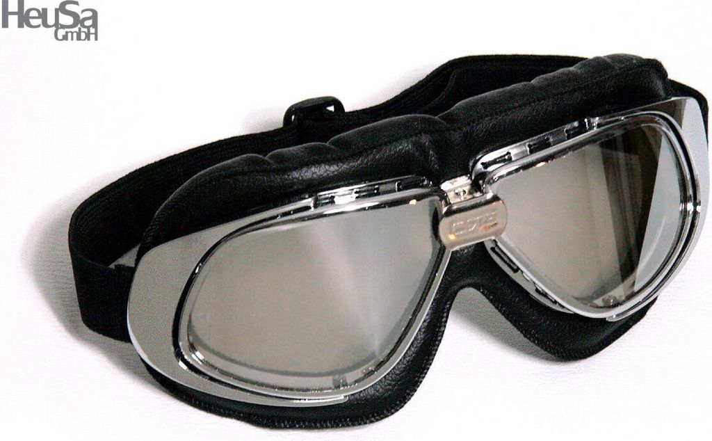 Motorradbrille Classic, schwarz mit verspiegelten Gläsern