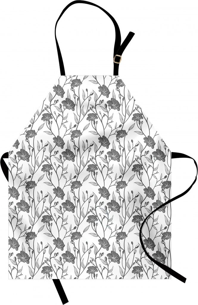 ABAKUHAUS Grau Kochschürze, Moderne Grafik von Blumen und von Niederlassungen mit einfachen reinen Mustern Boho künstlerischer Druck, Maschienenw...