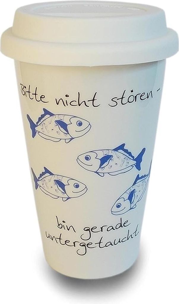 Coffee to go Becher mit Deckel Motiv Fische Bitte Nicht Produktbild 