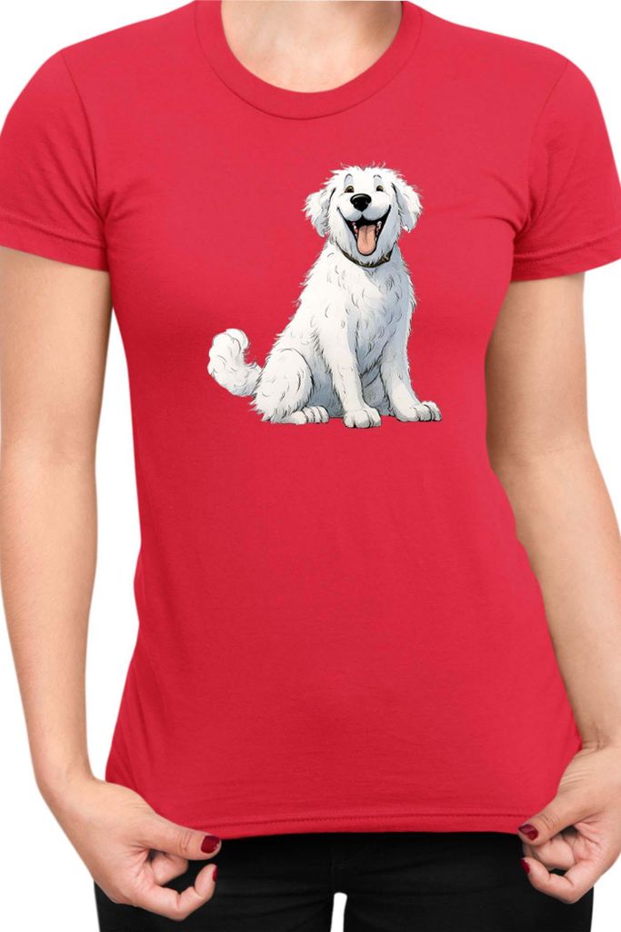 Damen T-Shirt Funny Dogs Breeds Kuvasz Dog Breed, Lady 2XL / Rot