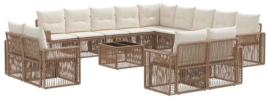 Gartensofa-set 14 pcs Beige und Cremeweiß Poly-Rattan