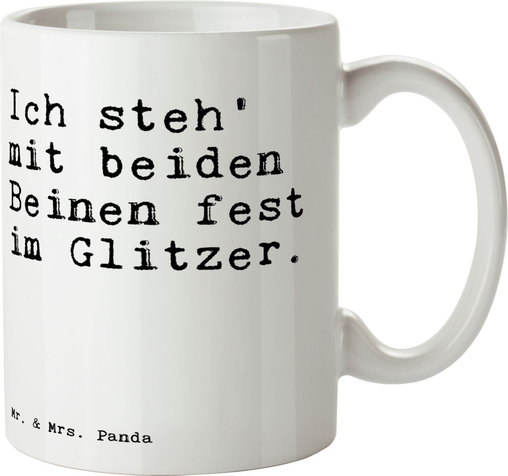 Mr. & Mrs. Panda Kaffeebecher Ich steh' mit beiden... - Weiß - Geschenk, Spaß, Einhörner, Einhorn, Tasse, witzig, Glitz, Spruch, kaffeetasse bed...