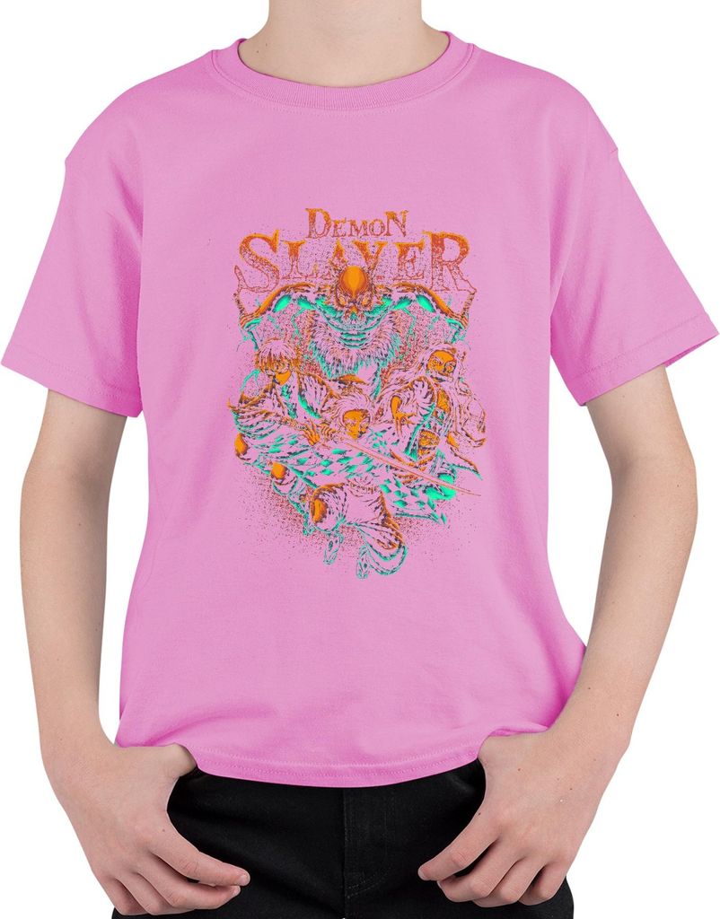 Demon Slayer Kimetsu no Yaiba Tanjiro Nezuko Zenitsu Inosuke Uni Kinder T-Shirt, Pink, 140