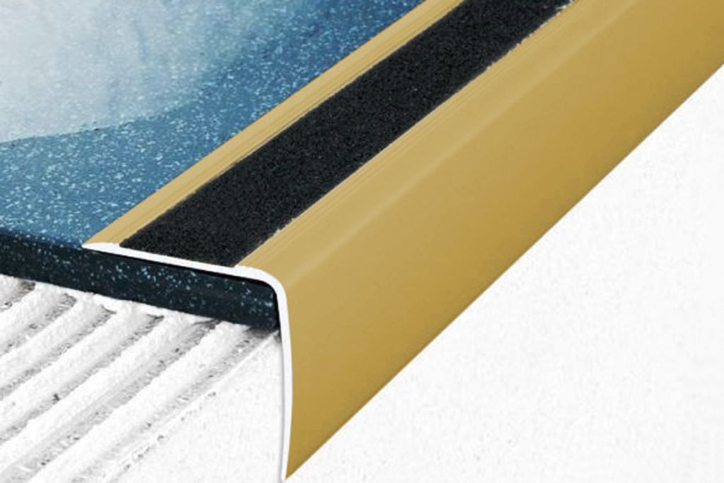 Effector Stufenkantenprofil aus eloxiertem Aluminium - Treppenkanten Schutz - (A44 Gold) Anti Rutsch Treppenkantenprofil Alu Winkel Leiste Schiene