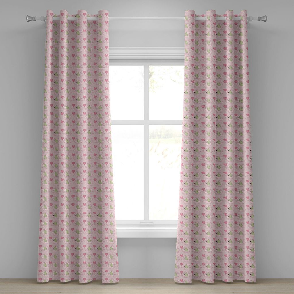 ABAKUHAUS Kindergarten Ösenvorhang, Liebe unter dem Motto Valentines inspirierte Elefant mit Giant Hearts Checkered Pattern, Dekorative 2-Panel-Fe...
