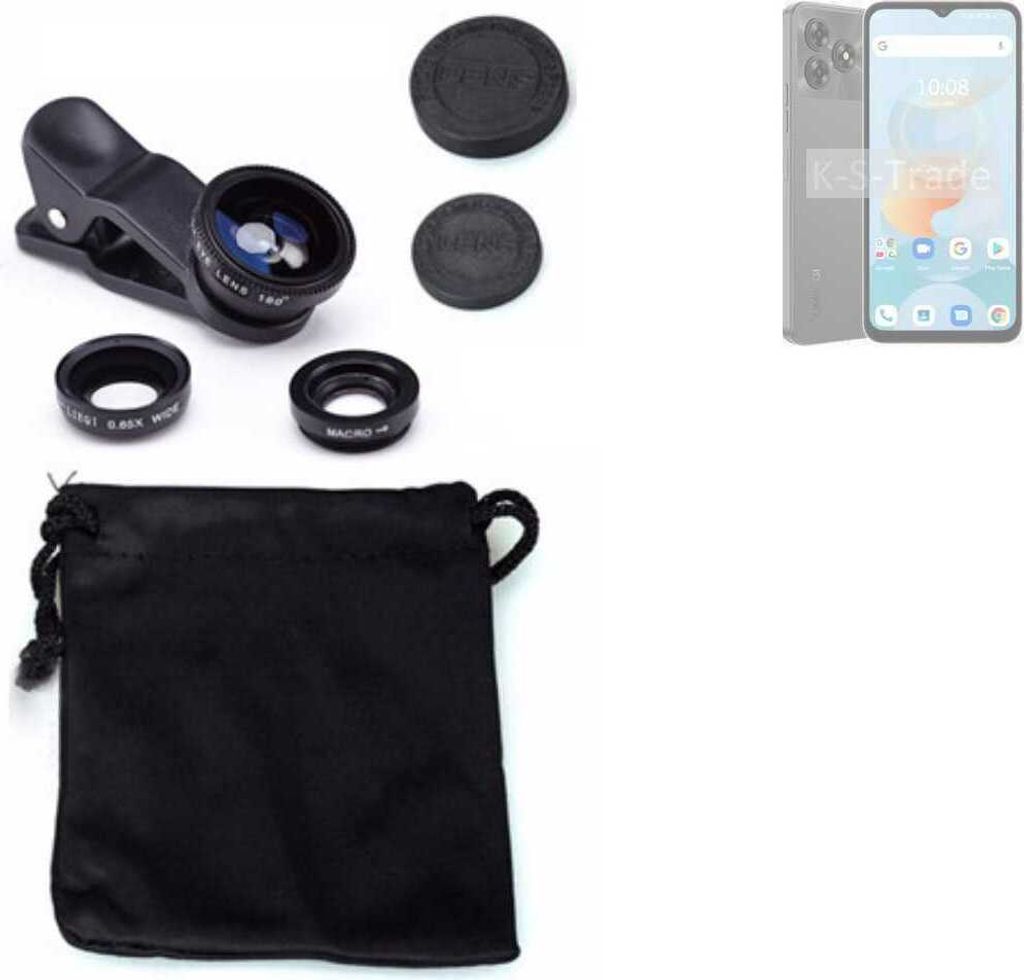 K-S-Trade Smartphone Kamera Linsen Set Kompatibel mit UMIDIGI G5A 3in1 Clip-On Kamera Adapter Macro Weitwinkel FishEye Fischauge Objektiv Linse