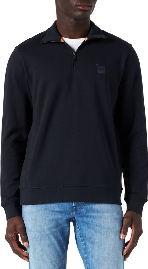 Hugo Boss Pullover Stehkragen dunkelblau einfarbig Baumwolle