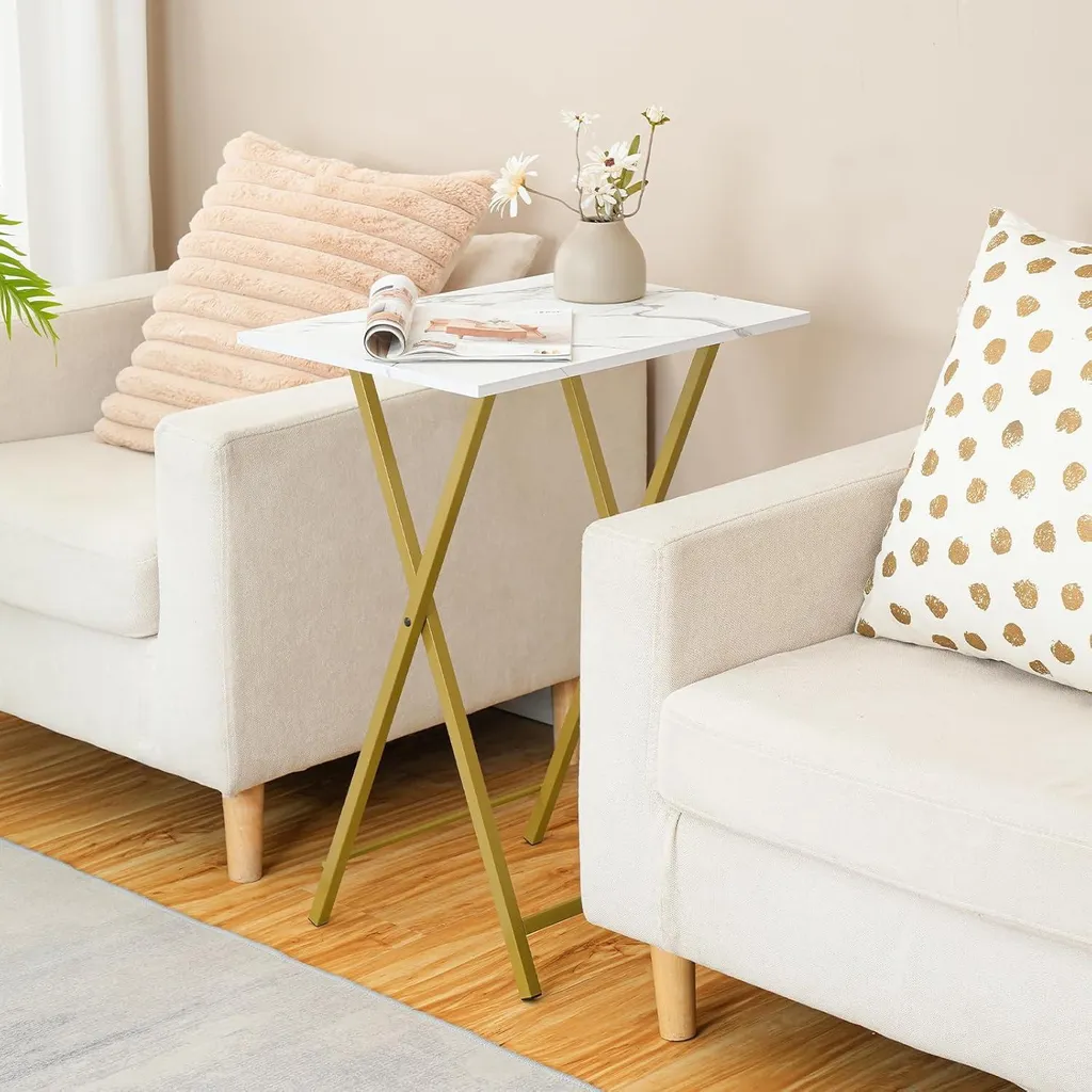 Petites tables pliantes marbre et or - Solution gain de place chic - 3