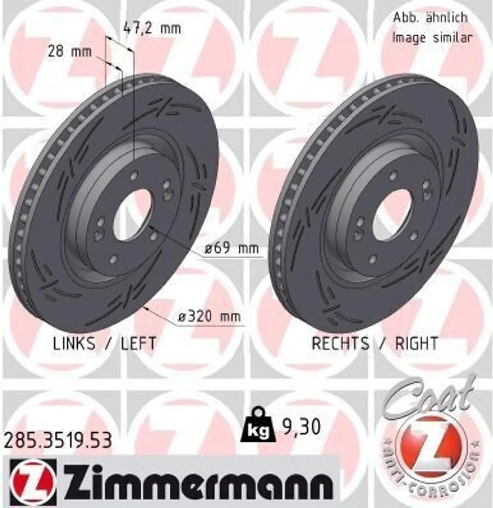 Disques de frein anti-vibration Zimmermann pour Hyundai ix35 47mm