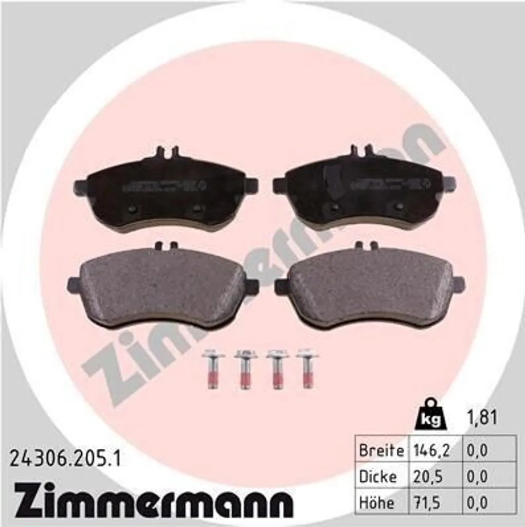 Zimmermann 24306.205.1 Plaquettes de frein Classe C W204 E W212