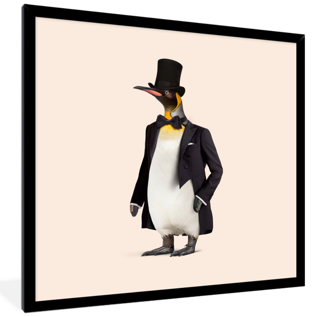 MuchoWow Gerahmtes Poster Pinguin - Tier - Hut - Schwarz 40x40 cm - Poster mit Schwarzem Bilderrahmen Wandposter Rahmen Foto Bilder - Mit Rahmen ...