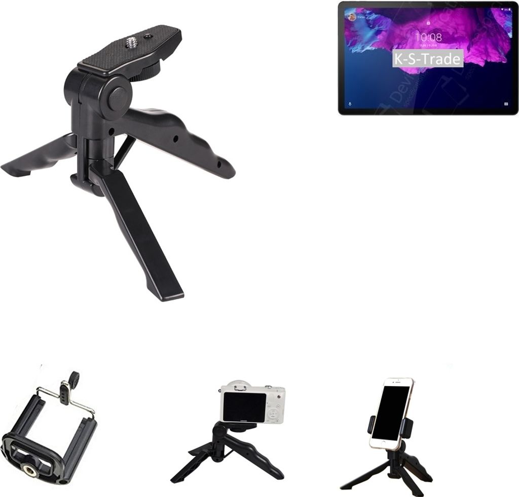 K-S-Trade Stativ Tisch-Ständer Dreibein Handy-Stativ Ständer kompatibel mit Lenovo Tab P11 Mini-Stativ Smartphone Tripod Handy-Stativ aus Plastik
