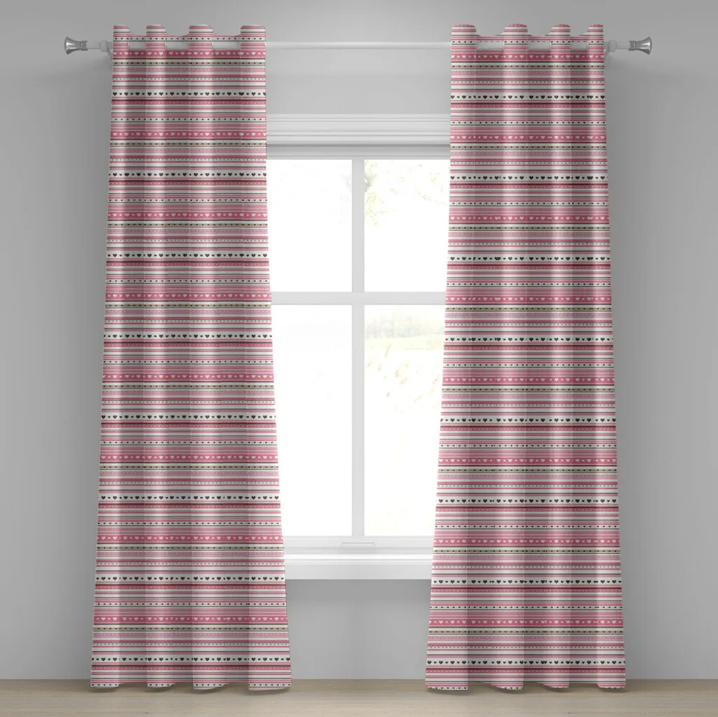 Rideau pour chambre romantique rose et beige 280x175 cm motifs cœurs