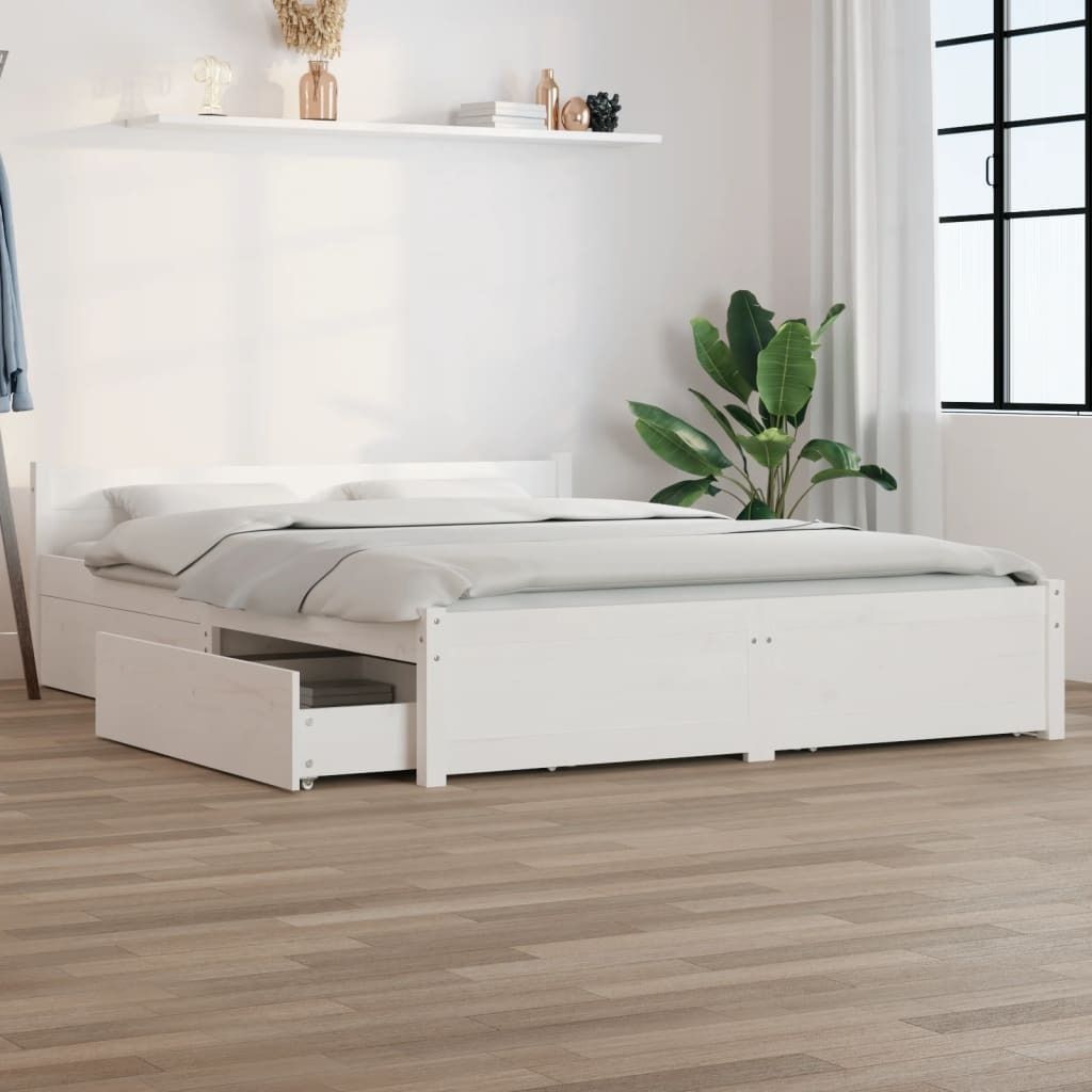 Möbel Bett mit Schubladen Weiß 140x190 cm - Klassische Polsterbett 3103550
