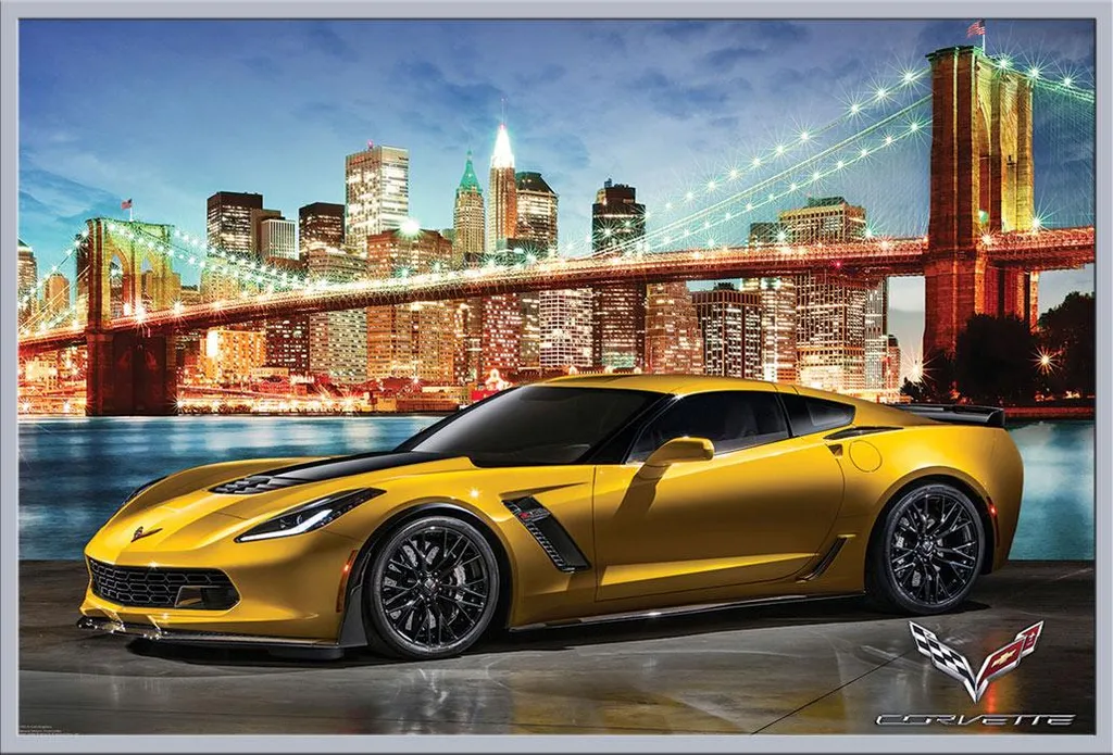 Tableau Déco Corvette Z06 New York, Cadre Argent et Vitre Acrylique