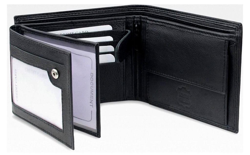 Herren Geldbörse aus echtem Leder mit RFID-Schutz, Querformat Portemonnaie für Männer, Schwarz