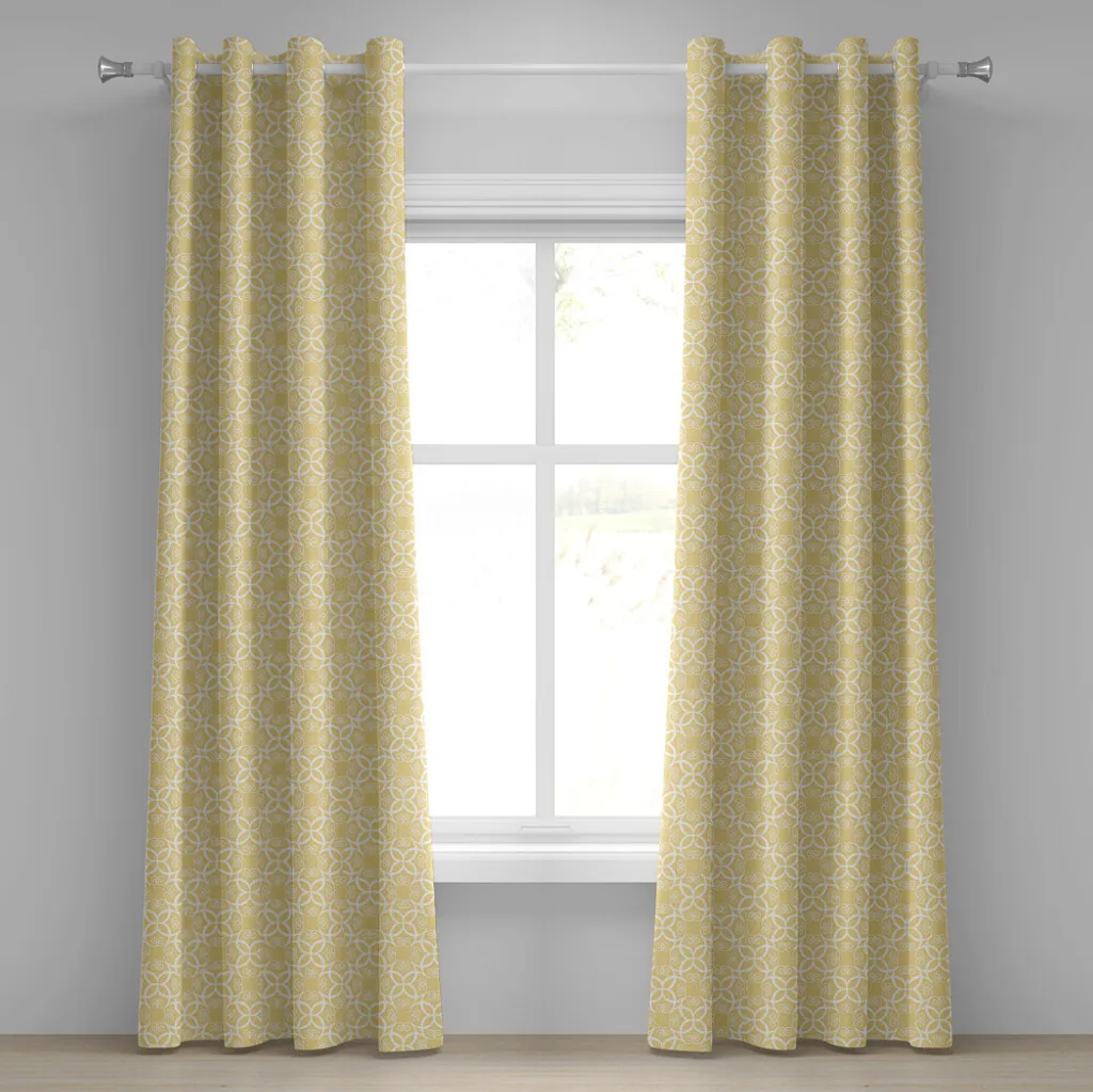 Rideau à œillets jaune et blanc à motif floral élaboré 280 x 245 cm