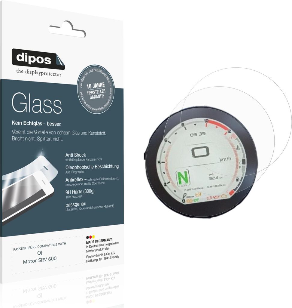 2x Schutzfolie für QJ Motor SRV 600 matt - Anti-Shock 9H Folie dipos Glass Kunststoffglas