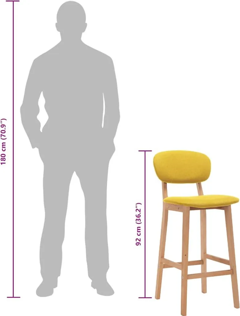Chaise de bar jaune moutarde lot de 2 tabourets en tissu design 110cm